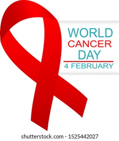 World cancer day 4 february. Vector illustration with red ribbon and text. 
