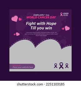World cancer day 4 February social media post vector template