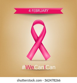 World Cancer Day (4 February), pink ribbon. Vector illustration