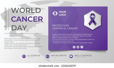 World cancer day 4th february day modern style banner design, stop cancer, awareness campaign on gradient blue color background.