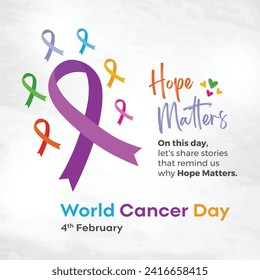 World Cancer Day, 4th February Social Media Design Template Vector. Cancer Awareness Ribbons