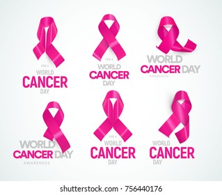 World CANCER day. Abstract isolated awareness month logo collection. Vector signs set.