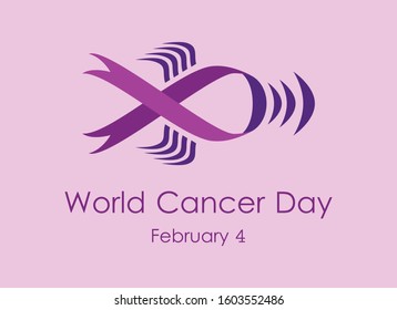 World Cancer Day with abstract purple ribbon vector. World Cancer awareness purple ribbon vector. Cancer illness abstract symbol. Cancer Day Poster, February 4. Important day