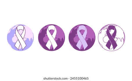 Día Mundial del Cáncer, Concepto de Conciencia del Cáncer Con Cintas de Color Púrpura, celebrando la vida de guerreros valientes 