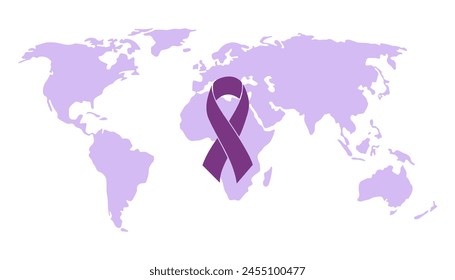 Día Mundial del Cáncer, Concepto de Conciencia del Cáncer Con Cintas de Color Púrpura, celebrando la vida de guerreros valientes 