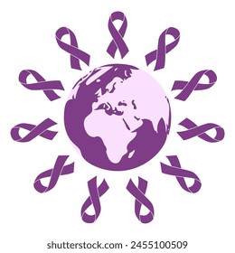 Día Mundial del Cáncer, Concepto de Conciencia del Cáncer Con Cintas de Color Púrpura, celebrando la vida de guerreros valientes 