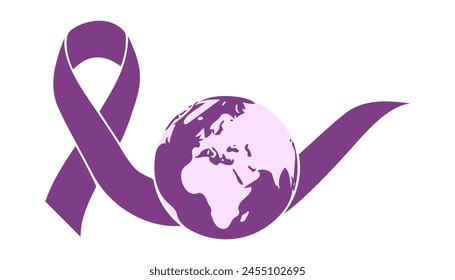 Día Mundial del Cáncer, Concepto de Conciencia del Cáncer Con Cintas de Color Púrpura, celebrando la vida de guerreros valientes