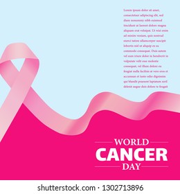  World Cancer Day with cancer awareness pink ribbon, February, 4th. Vector Illustration