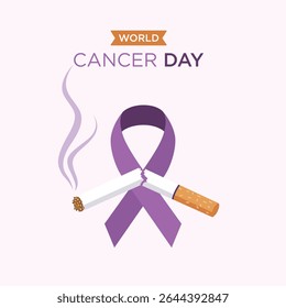 Consciência do Dia Mundial do Câncer Fita roxa Quebrada Cigarro Ilustração consciência do câncer