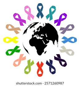 World Cancer Day Awareness with Ribbon Vector Illustration, Global Health Awareness Icon Design, Editable Minimalist Art Highlighting Cancer Support, Hope and Awareness Campaigns
