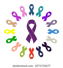 World Cancer Day Awareness with Ribbon Vector Illustration, Global Health Awareness Icon Design, Editable Minimalist Art Highlighting Cancer Support, Hope and Awareness Campaigns