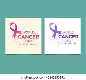 World Cancer Day Awareness Vector Illustration. World Cancer Day Design With World Map. Flat Cancer Day With Ribbon And World. map