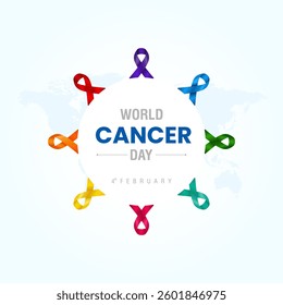 World cancer day background circle with colorful ribbons