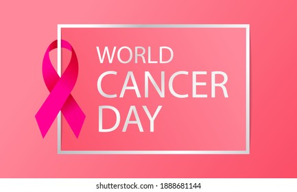 World cancer day background with pink ribbon ornament