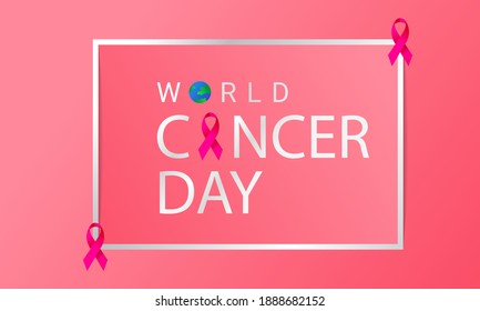 World cancer day background with pink ribbon and earth ornament