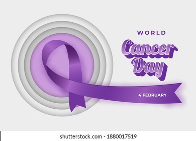 Fondo del Día Mundial del Cáncer de fondo papel púrpura cortado con efecto de texto editable Vector Premium