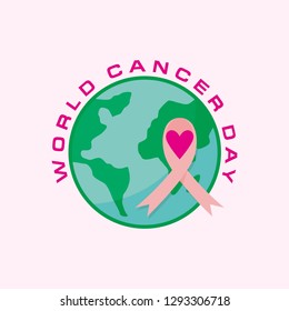 World Cancer Day Background with Ribbon Symbol and Earth Illustration