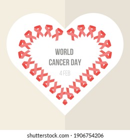 world cancer day banner with heart shape from ribbon