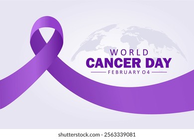 World Cancer Day. World Cancer Day banner illustration with purple ribbon. Vector Illustration