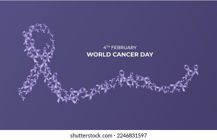 World Cancer Day. A big Purple ribbon made of a group of small ribbons. Healthcare and medical concept. Vector Illustration.