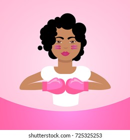World Cancer Day Breast Disease Awareness Prevention Poster Female Wearing Boxing Gloves On Greeting Card Flat Vector Illustration