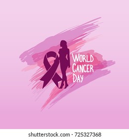 World Cancer Day Breast Disease Awareness Prevention Poster Greeting Card Flat Vector Illustration