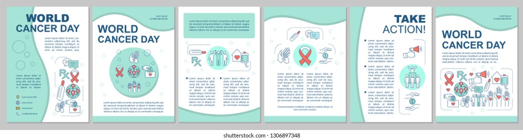 World cancer day brochure template. Oncology. Flyer, booklet, leaflet print design. Cancer awareness and prevention. Oncological diseases. Vector page layouts for magazines, annual reports, posters