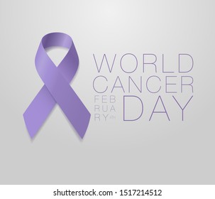 World Cancer Day. Calligraphy Poster Design. Realistic Lavender Ribbon. February 4 th is Cancer Awareness Day. Vector