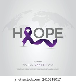 World Cancer Day. Calligraphy Poster Design. Realistic Lavender Ribbon. February 4th is Cancer Awareness Day. Vector Illustration.