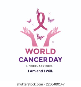 Logo de la Campaña del Día Mundial del Cáncer. Afiche del Día Mundial del Cáncer o ilustración vectorial de fondo de banderas