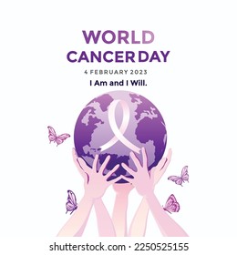 Logo de la Campaña del Día Mundial del Cáncer. Afiche del Día Mundial del Cáncer o ilustración vectorial de fondo de banderas