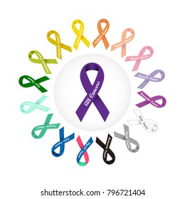 World cancer day. colorful awareness ribbons over white background.