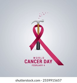 World Cancer Day concept. 4th February World Cancer Day creative banner, poster, 3d Illustration.