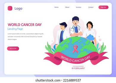 World cancer day concept. Flat Style vector template suitable for Web Landing Page, Background.