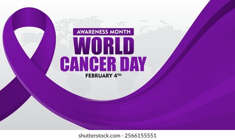 World Cancer Day concept. With flat design background and ribbon. For Poster or Banner Design for World Cancer Day 4 February