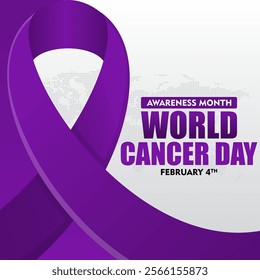 World Cancer Day concept. With flat design background and ribbon. For Poster or Banner Design for World Cancer Day 4 February