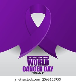 World Cancer Day concept. With flat design background and ribbon. For Poster or Banner Design for World Cancer Day 4 February