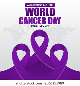 World Cancer Day concept. With flat design background and ribbon. For Poster or Banner Design for World Cancer Day 4 February