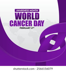 World Cancer Day concept. With flat design background and ribbon. For Poster or Banner Design for World Cancer Day 4 February