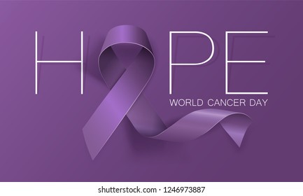 World Cancer Day Concept. Hope. Lavender Ribbon. Vector Illustration.