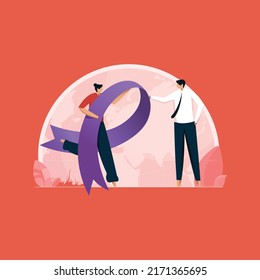 World Cancer Day concept, Public Awareness about Cancer Disease, Women holding purple awareness ribbon