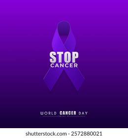 World Cancer Day concept. Realistic Lavender Ribbon.4th February to raise awareness of cancer