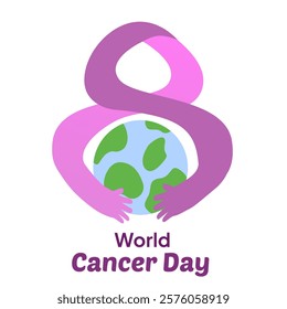 World cancer day concept with ribbon and earth illustration on white background.  Raising awareness and encouraging support for cancer prevention. 