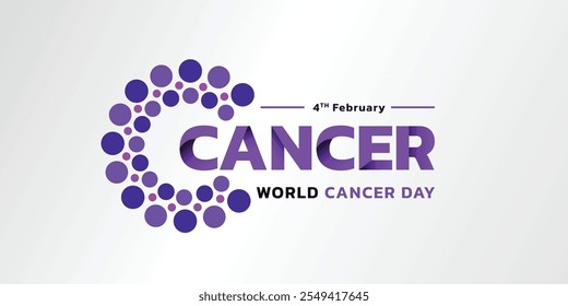 Ilustración vectorial conceptual del Día Mundial del Cáncer. 4 de febrero, símbolo de la campaña para detener el cáncer. Atención a la salud. Ilustración vectorial plana.