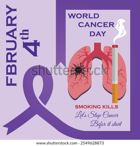 World Cancer Day , concept vector illustration.Smoking Kills , 4th February World Cancer Day Poster Or Banner Background.All layers are single for any coustomization .Eps 10