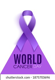 World cancer day conceptual poster background with purple ribbon. Vector illustration.