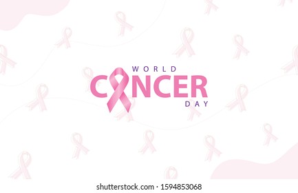 World Cancer day creative background with ribbon and minimal concept