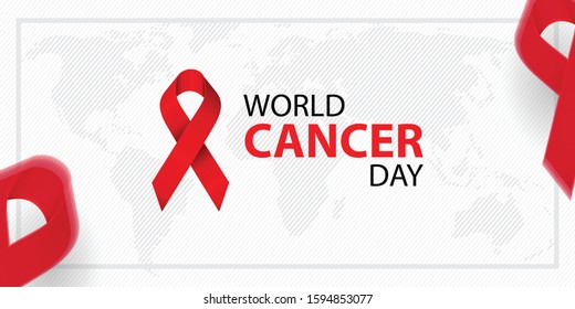 World Cancer day creative background with ribbon and minimal concept