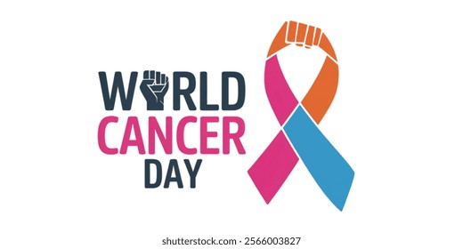 WORLD CANCER DAY creative banner, minimalistic flat vector illustration, plain background