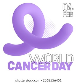 World Cancer Day design concept. February 4th. Violet ribbons. Minimalist background with collage elements for mixed media design. Vector banner illustration